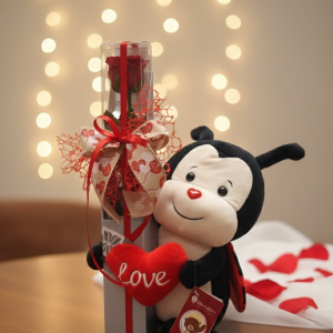 Mariquita con Rosa preservada